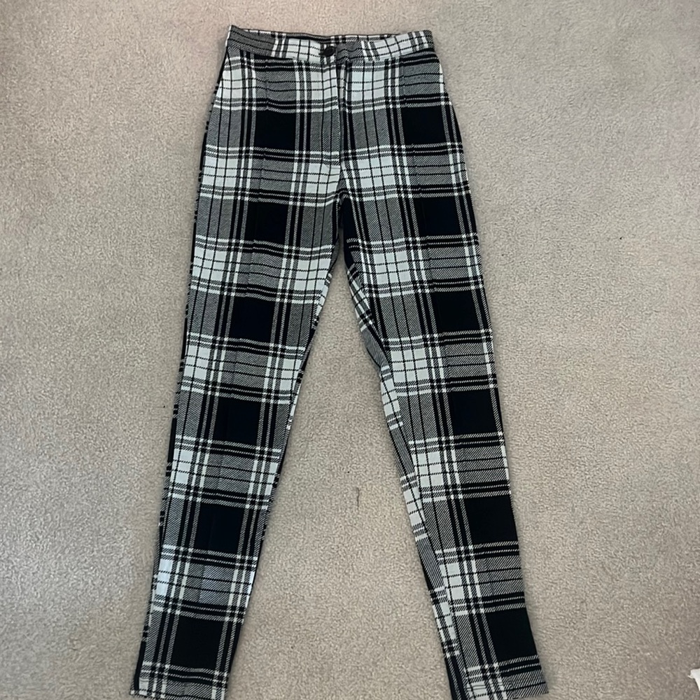 Free People Black and White Plaid Pants